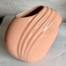 Vintage Post Modern Salmon Pink Ceramic Vase 
