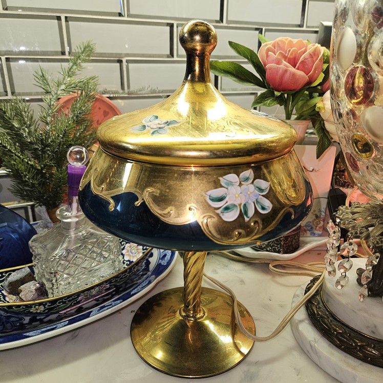 BOHEMIAN COBALT BLUE GLASS GOLD OVERLAY