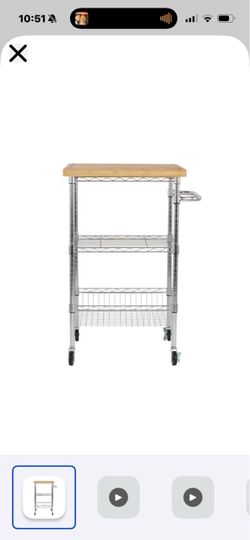 Chrome Steel Base with Wood Rolling Kitchen Cart (24-in x 19.7-in c 38-in)