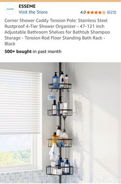 New black corner shower caddy 4 tier