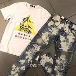 Embellish jeans + black pyramid shirt