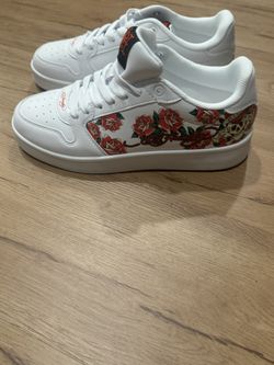 Ed Hardy Womens floral white & red sneakers #sneakers #lifestyle  size:10. NWOT