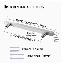 Brushed Nickel Cabinet Handles, 4” holes, 10 Pcs