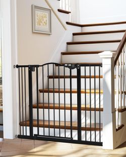 Baby Pet Gate for Stairs Doorways Hallways 29-39.6 Wide 30 Tall Black Pressure Mounted