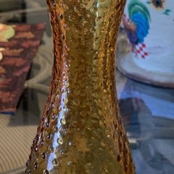 Vintage  Amber Golden Honey Hob Nail Vase 11”High ssc