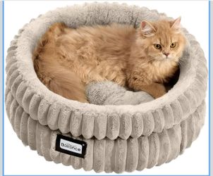 Cat Bed Kitten Bed, Washable Round Cat Beds for Indoor Cats,Super Soft Plush Faux Fur Pet Bed for Puppy and Kitten with Anti-Slip Bottom