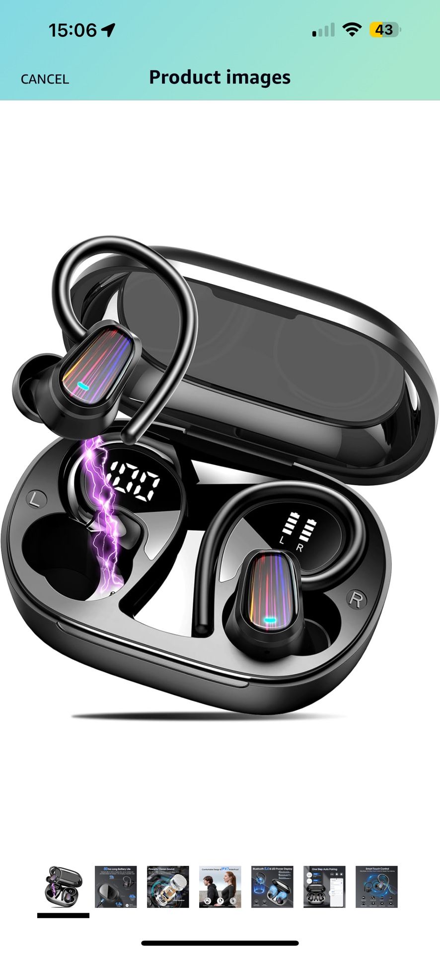 Wireless Earbuds Bluetooth 5.4 Headphones Sport, 50H Bluetooth Earbuds with Earhooks, Over Ear Bud Deep Bass with ENC Mic, IP7 Waterproof Wireles