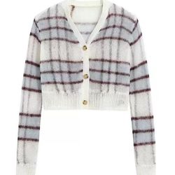 Plaid Knitted Cardigan