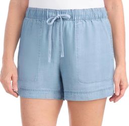 NWT Hilary Radley Light Blue Tencel Lyocell Pull-On Shorts Pockets Size Large