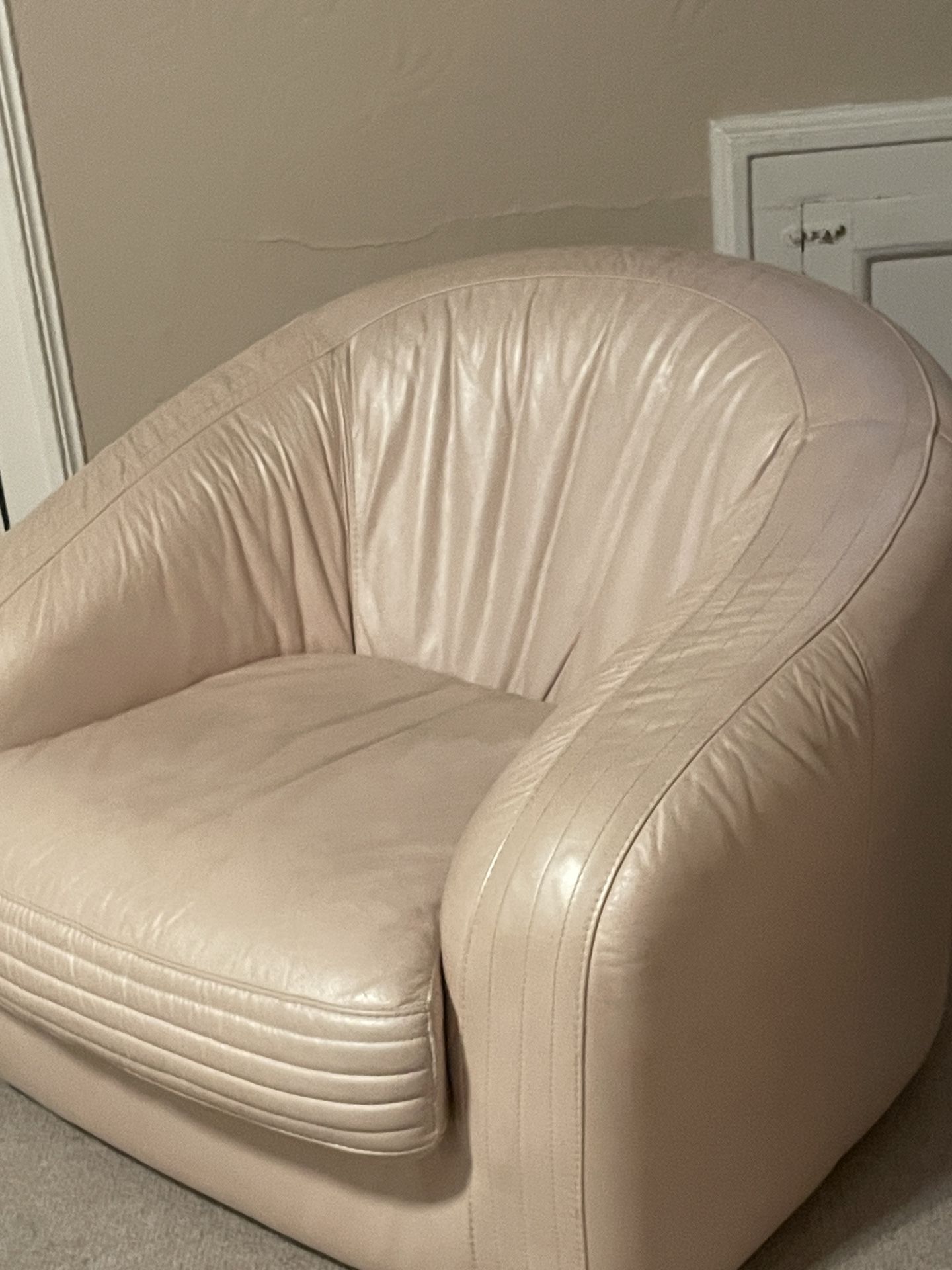 GENUINE LEATHER 3 Seat Sofa & 2 Club Chairs