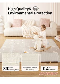 Alfombra de juego para bebés de 79 x 71 pulgadas, alfombrillas de juego plegables extragrandes para bebés y niños pequeños, tapete portátil impermeabl