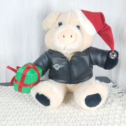 Vintage 1999 Harley Davidson Licensed Plush Christmas Pig 10" Sitting