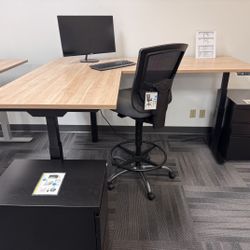New - Commercial Grade L-Shaped Sit Stand Desk