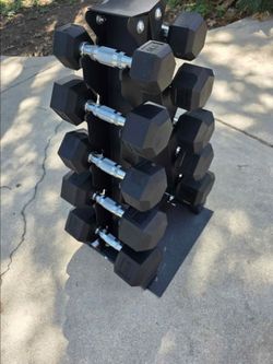 Rubber Hex Dumbbell Set with Rack