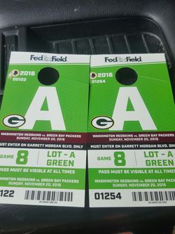Redskins Packers Parking Pass Tickets