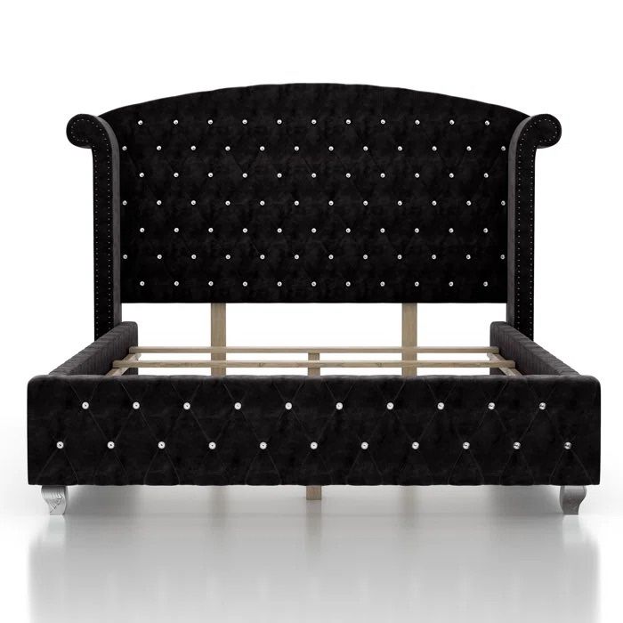 Black Studded Bed Frame And Back Board (MUST PICKUP ASAP)