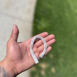 10mm Silver Cuban Link With Moissanite Diamonds