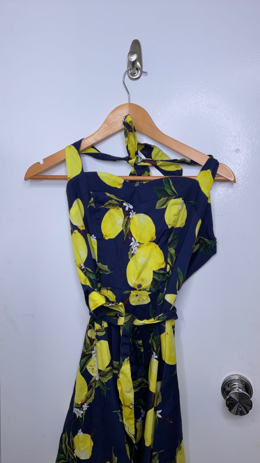 Women’s Tea Length Dress With Lemon Print - Size L