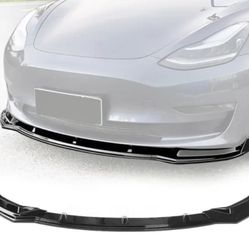 Fits 17-22 Tesla Model 3 IKON Style Front Bumper Lip 3PC PP - Gloss Black