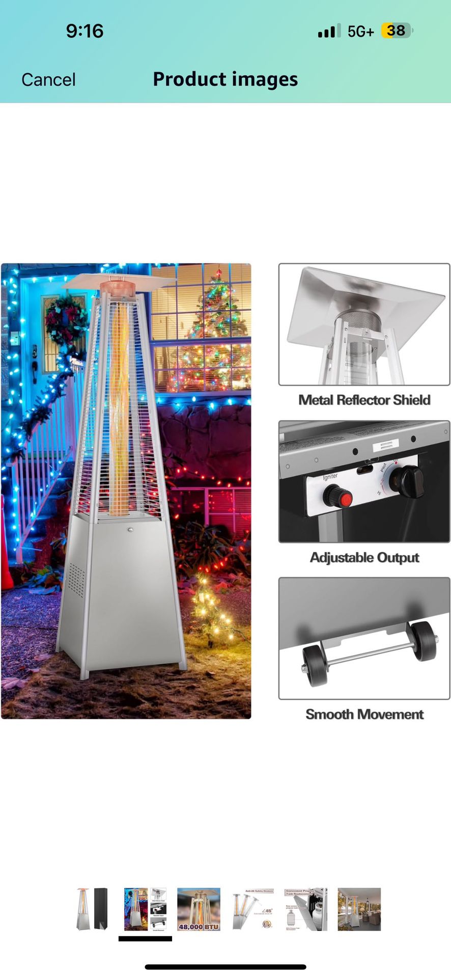 48000 BTU Pyramid Patio Heater, Glass Tube Propane Patio Heater with Wheels and Cover, Outdoor Propane Heaters for Backyard, Garden, Patio, Porch and 