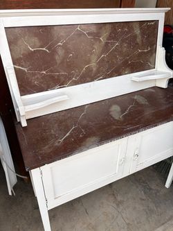 Antique White Painted Sideboard with Marble Top