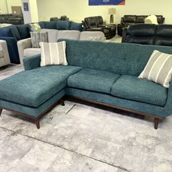 Teal Fabric Sofa with Universal Chaise 