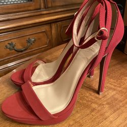 5” Red Velvet Heels Open Toed Dress Sandals Formall Size 8
