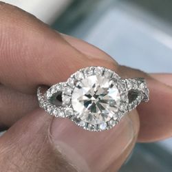 1.60 ct, F, Astor Ideal or Excellent, VVS2 main diamond, Platinum Halo Ring