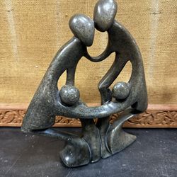 African Shona Carved Serpentine Stone Sculpture Zimbabwe Signed 9.5" Family of 4