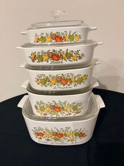 Vintage CorningWare Spice of Life Casserole Set with Lids - 1970s Pyroceram Cookware