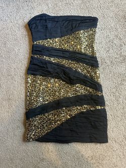Robert Rodriguez Strapless Black and Gold Sequined Cocktail Dress - Size 10 - $50