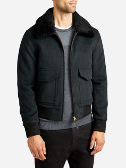 Sandro Aviator Jacket with Sheepskin collar