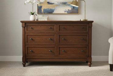 Delivery Available! Modern Brown Wooden 6 Drawer Bedroom Dresser Chest by Wendy Bellissimo! Good condition, drawers are clean and work great!  18x54x3