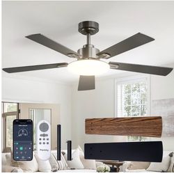 52 Inch Black Sleek Ceiling Fans with Lights, Remote Control 3-color dimmable light, quiet reversible DC motor, easy install, memory, Timer, APP, bedr