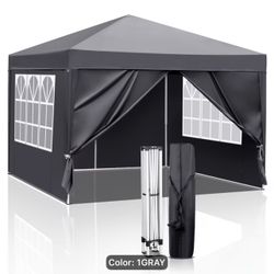 $100 firm!!! New- 10x10 Gray (Black) pop up foldable canopy Tent with 4 sidewalls, and black bag