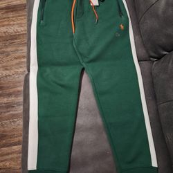 Brand New Mens Polo Ralph Lauren Fleece Sweatpants (Joggers) Size Medium Green With White