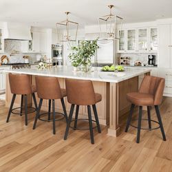 26"H Counter Height Faux Leather Swivel Bar Stools, Brown (Set of 4)