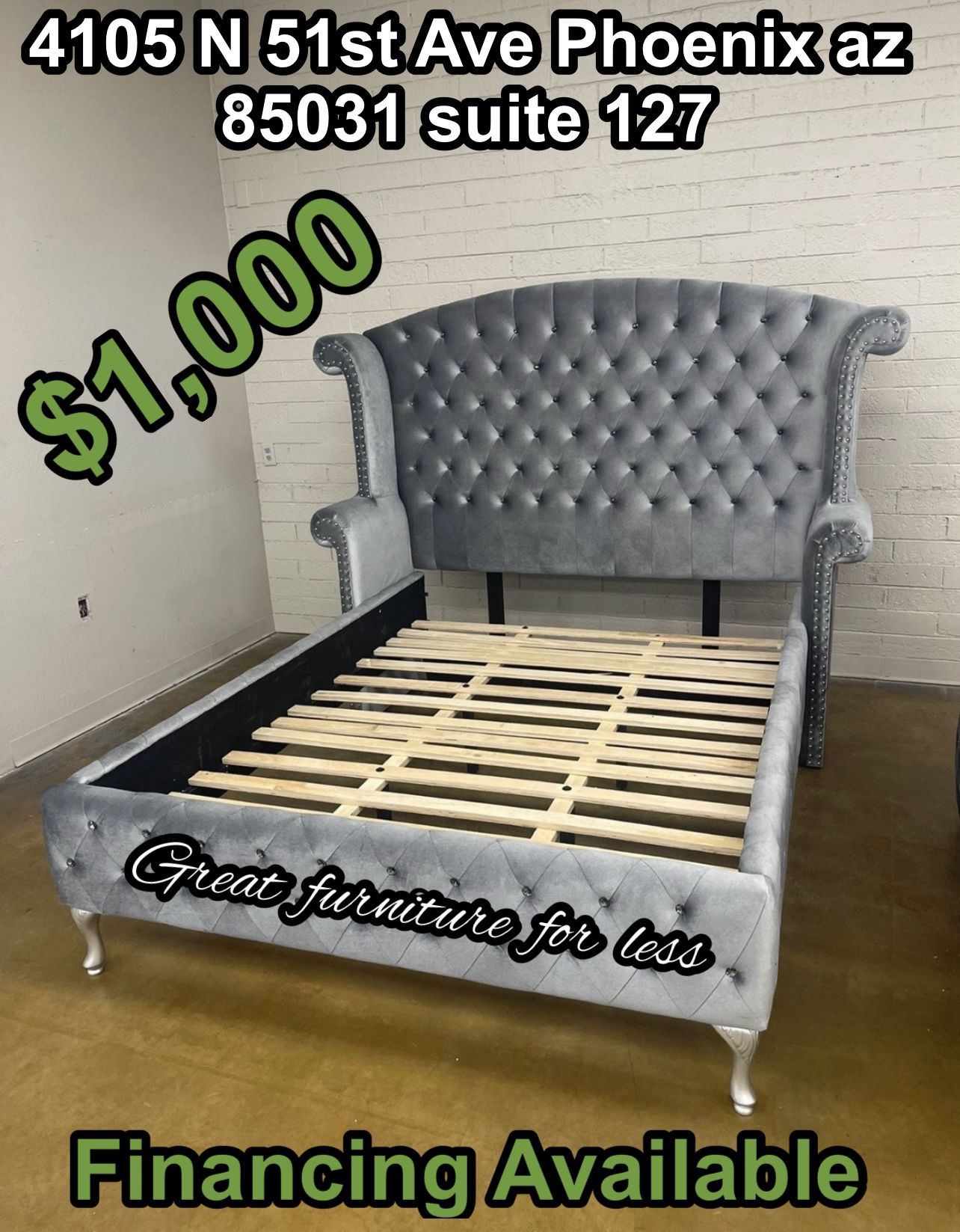 Queen Size Bed Frame Grey Velvet Brand New