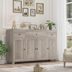 A388 55" Large Kitchen Buffet Cabinet with Storage Drawers, Farmhouse Sideboard Buffet Table Storage Cabinet with Doors and Shelves