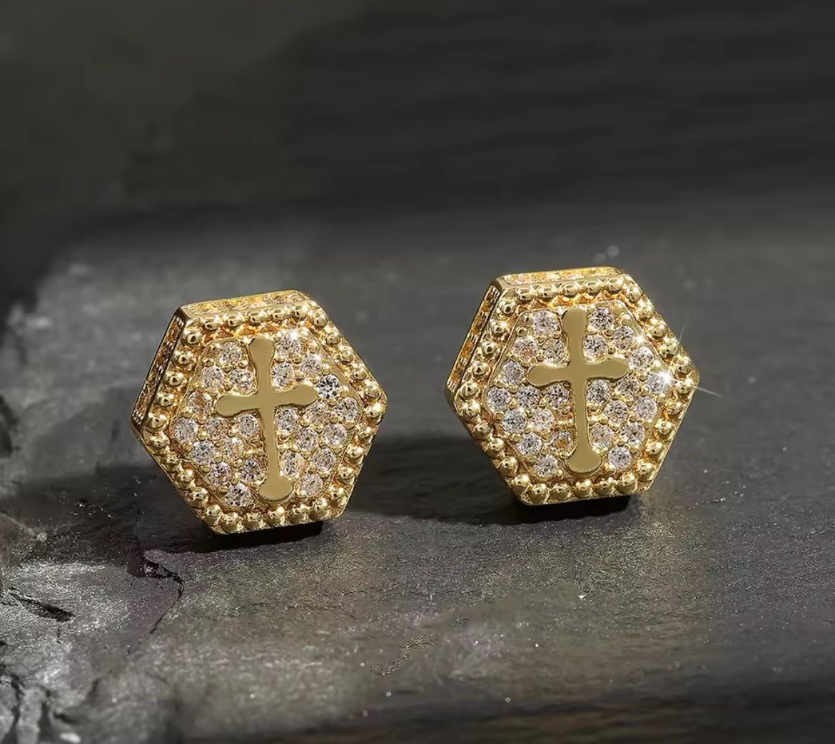Gold And Silver Cross Earrings