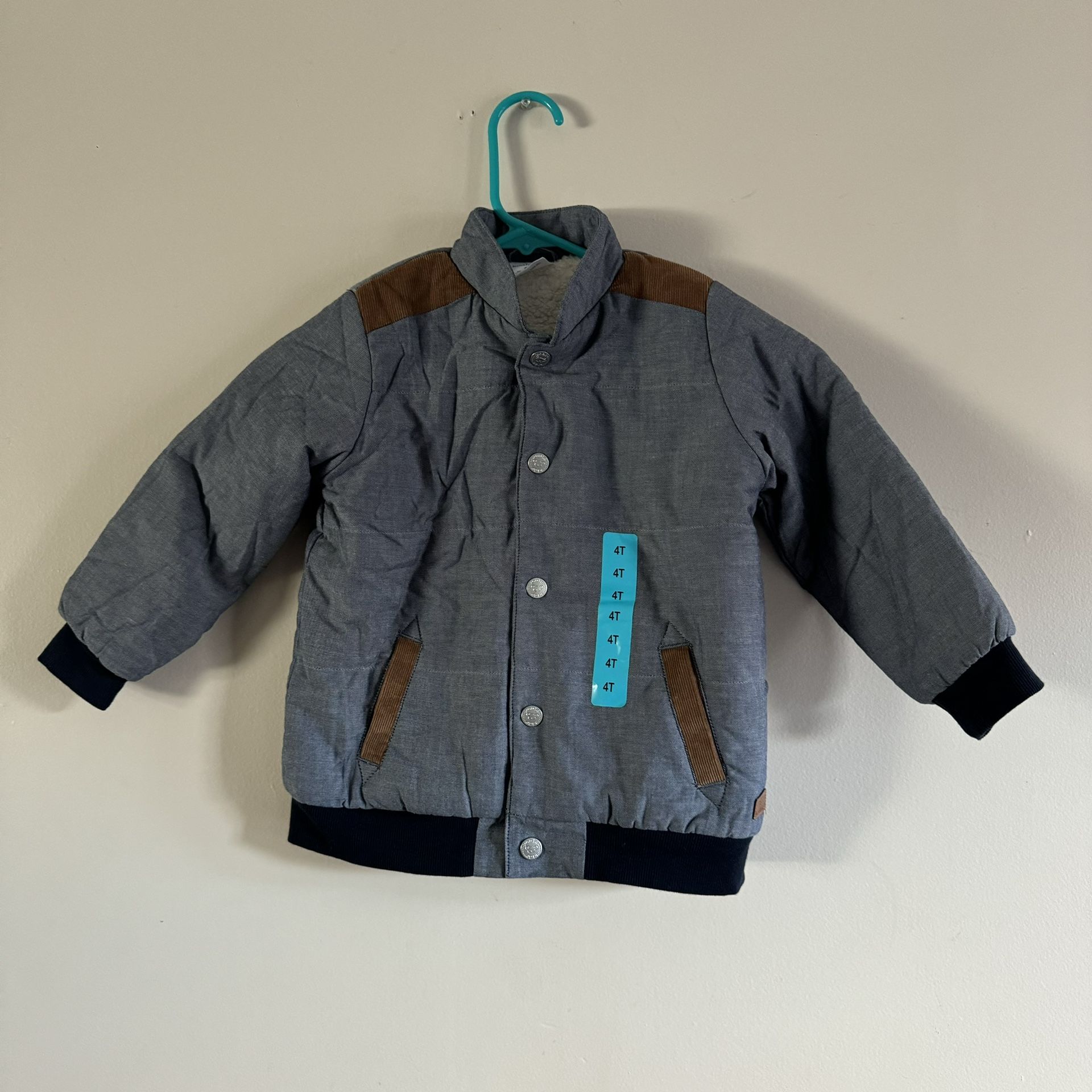 KOALA KIDS Blue Tan Corduroy Puffer Jacket Winter Coat Denim Chambray 4T NEW