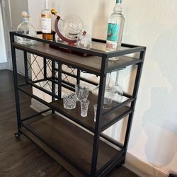 Small Home Bar Serving Cart on Wheels for Liquor and Alcohol (Walnut Brown)