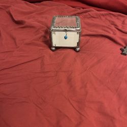 Glass Trinket Box w Blue Charm 