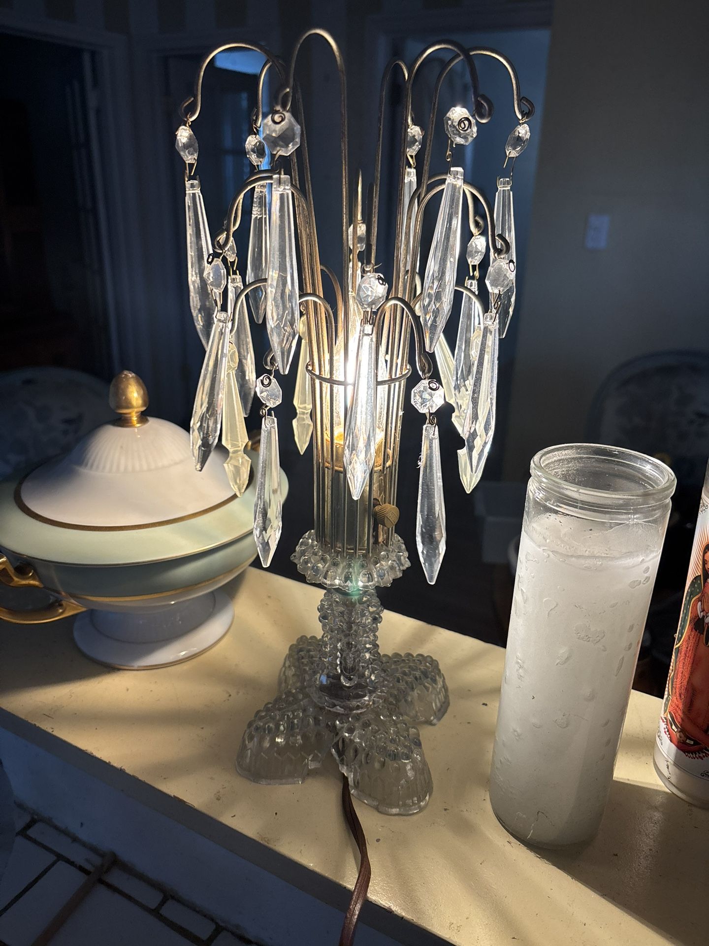 Antique Crystal Glass Lamp - Corded Vintage