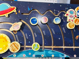 Movable Solar System Puzzle for Kids 3-6, Wooden Space Toys,