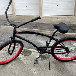 SKULLXBONES   Men's   Beach Cruiser   -   FLAT   BLACK/RED