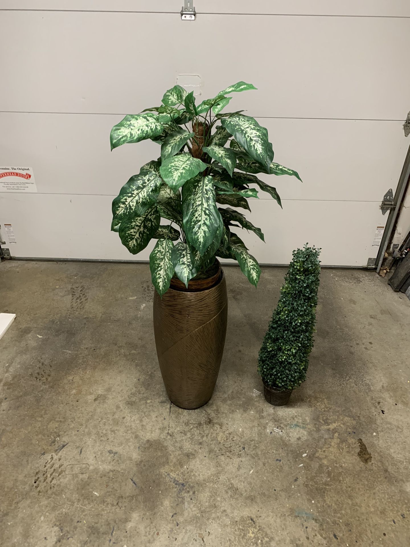 Interchangeable Faux Boxwood,  Faux Dieffenbachia & Planter Pot