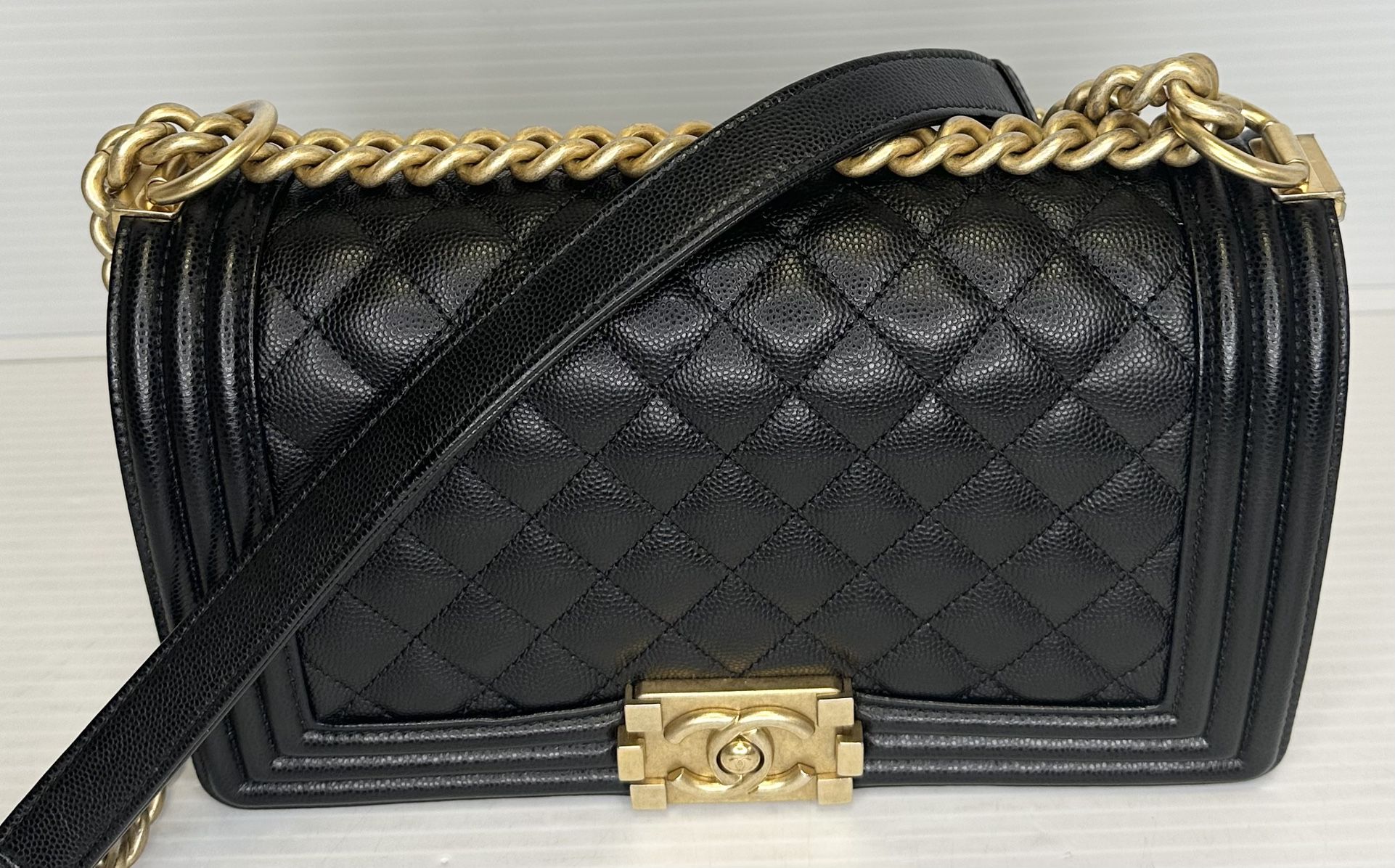 Authentic CHANEL Boy Flap Quilted Caviar Medium Bag Black Gold for Sale in  Pompano Beach, FL - OfferUp