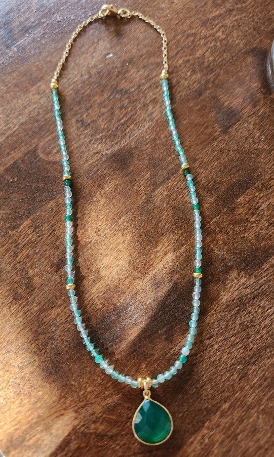 14K Gold Green Onyx Necklace