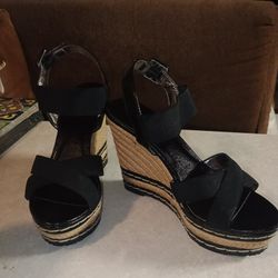 Charles David Black Elastic Wedge Sandal